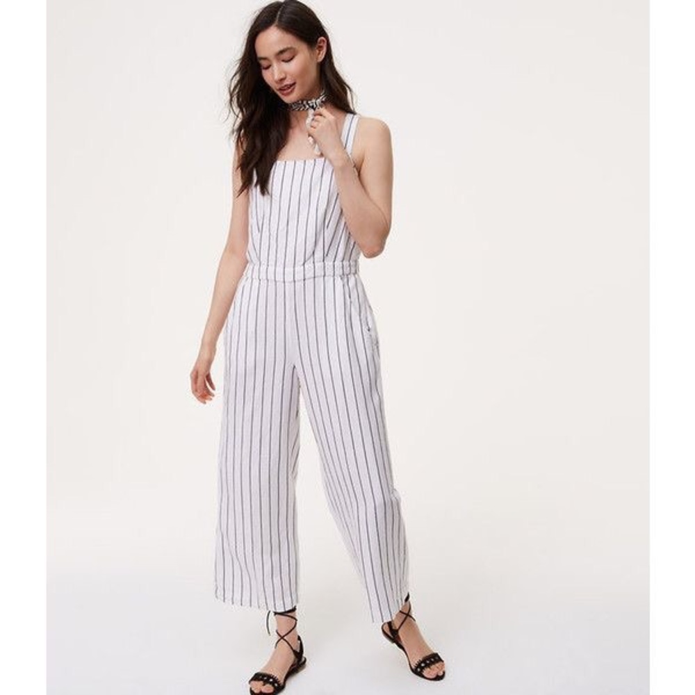 LOFT Striped Apron Jumpsuit